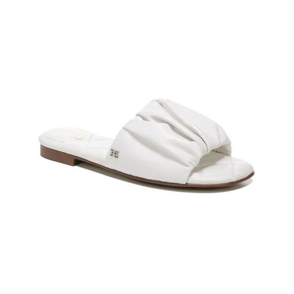 SAM EDELMAN New Briar Pleated White Leather Upper Slide Slide Size 5.5 - Picture 1 of 9
